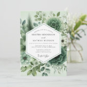 Invitation Mariage Fleur de Succulente Vert Sauge (Debout devant)
