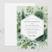Invitation Mariage Fleur de Succulente Vert Sauge (Devant / Derrière)