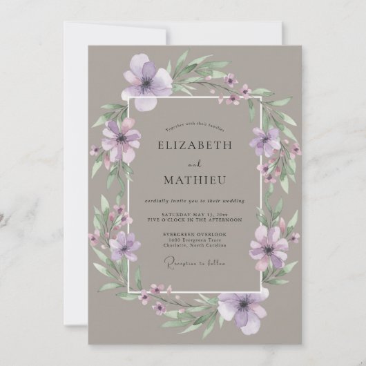 Invitation Mariage Fleur de Taupe Améthyste (Devant)