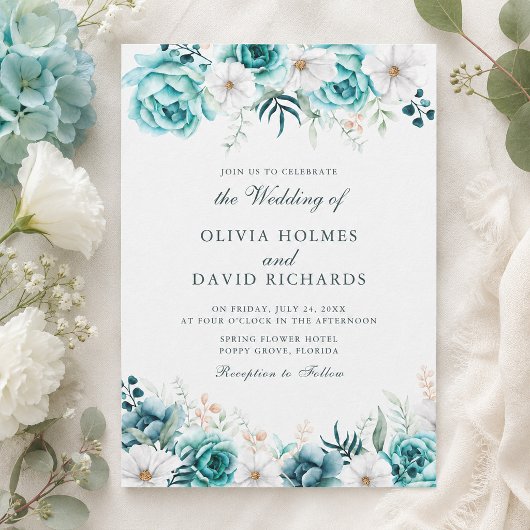 Invitation Mariage Fleur de Teal | Floral Boho Blanc Cassé