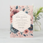 Invitation Mariage Fleur de Teint Écrue Bleu Ardoise (Debout devant)