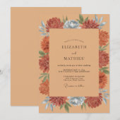 Invitation Mariage Fleur de Terracotta Acier (Devant / Derrière)