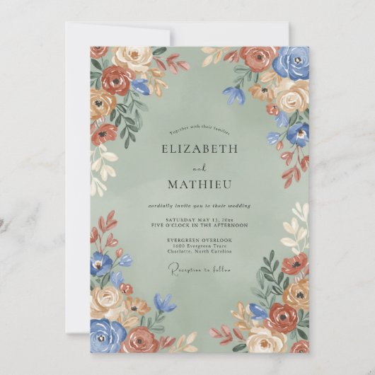 Invitation Mariage Fleur de Terracotta Bleuet (Devant)