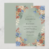 Invitation Mariage Fleur de Terracotta Bleuet (Devant / Derrière)