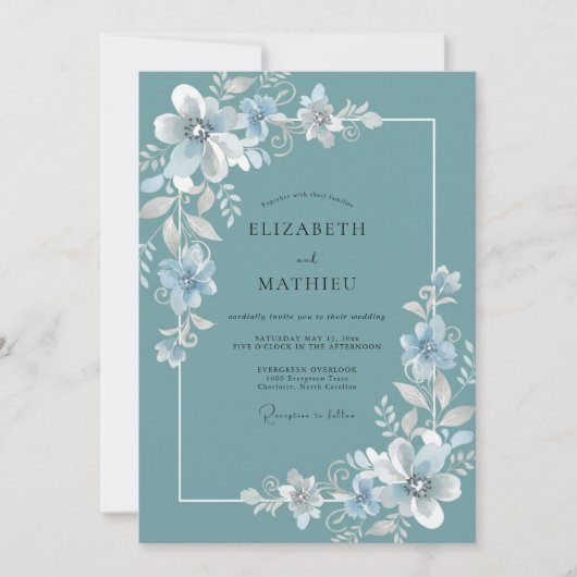 Invitation Mariage Fleur de Thé Acier (Devant)