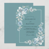 Invitation Mariage Fleur de Thé Acier (Devant / Derrière)