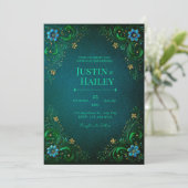 Invitation Mariage Fleur de Thé Vert de Minuit (Debout devant)