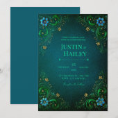 Invitation Mariage Fleur de Thé Vert de Minuit (Devant / Derrière)