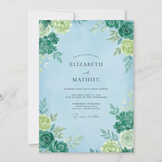 Invitation Mariage Fleur de Tilleul Ciel (Devant)