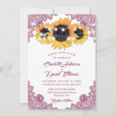 Invitation Mariage Fleur de Tournesol en Dentelle Rose Rustiq (Devant)
