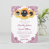 Invitation Mariage Fleur de Tournesol en Dentelle Rose Rustiq (Debout devant)
