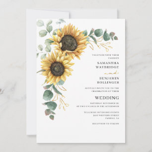 Invitation Mariage Fleur de Tournesol Eucalyptus Aquarelle