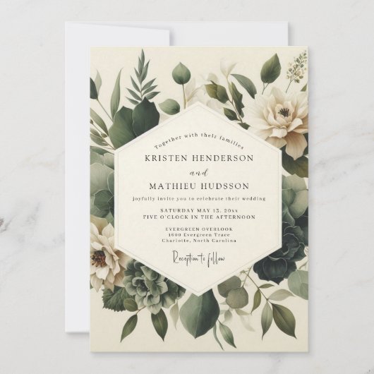 Invitation Mariage Fleur de Tranquillité Vert Sauge (Devant)