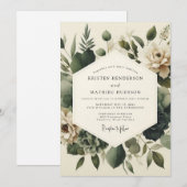 Invitation Mariage Fleur de Tranquillité Vert Sauge (Devant / Derrière)