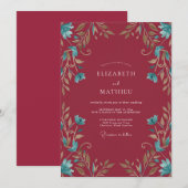 Invitation Mariage Fleur de Turquoise Rubis (Devant / Derrière)