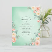 Invitation Mariage Fleur de Vert Menthe (Debout devant)