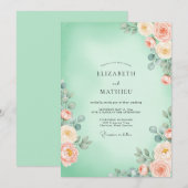 Invitation Mariage Fleur de Vert Menthe (Devant / Derrière)