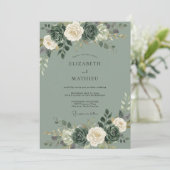 Invitation Mariage Fleur de Vert Sauge (Debout devant)