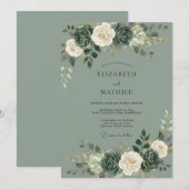 Invitation Mariage Fleur de Vert Sauge (Devant / Derrière)