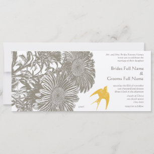 Invitation Mariage Fleur de Vieux Kaki et Oiseau de Verge d'O
