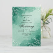 Invitation Mariage Fleur de Watercolor Menthe (Debout devant)