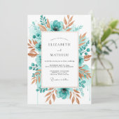 Invitation Mariage Fleur de Watercolor Sarcelle (Debout devant)