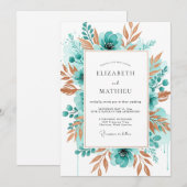 Invitation Mariage Fleur de Watercolor Sarcelle (Devant / Derrière)