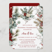 Invitation Mariage Fleur de Winter Rose Rouge Blanche (Devant / Derrière)