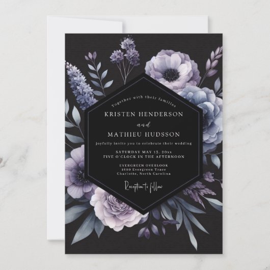 Invitation Mariage Fleur de Wisteria Noir (Devant)