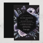 Invitation Mariage Fleur de Wisteria Noir (Devant / Derrière)