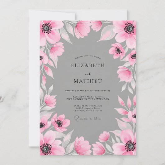 Invitation Mariage Fleur d'Eau Rose (Devant)