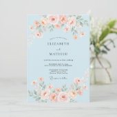 Invitation Mariage Fleur Délicate Bleu Ciel (Debout devant)