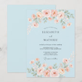 Invitation Mariage Fleur Délicate Bleu Ciel (Devant / Derrière)
