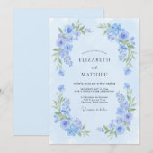 Invitation Mariage Fleur Délicate Bleu Poudre (Devant / Derrière)