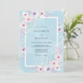 Invitation Mariage Fleur délicate Bleu Poudre (Debout devant)