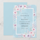 Invitation Mariage Fleur délicate Bleu Poudre (Devant / Derrière)