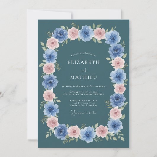 Invitation Mariage Fleur délicate de Bleu Ardoise (Devant)