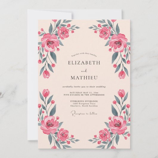 Invitation Mariage Fleur délicate de corail (Devant)
