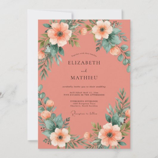 Invitation Mariage Fleur délicate de corail (Devant)