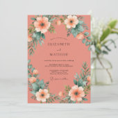 Invitation Mariage Fleur délicate de corail (Debout devant)