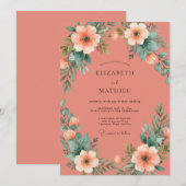 Invitation Mariage Fleur délicate de corail (Devant / Derrière)