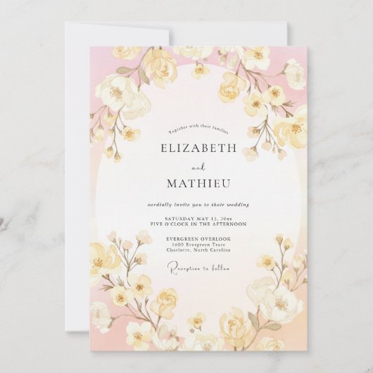 Invitation Mariage Fleur Délicate Rose Pâle (Devant)