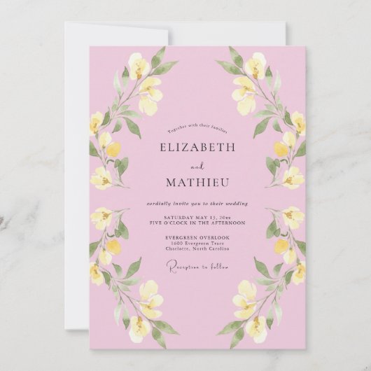 Invitation Mariage Fleur délicate Rose pastel (Devant)
