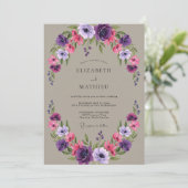 Invitation Mariage Fleur Délicate Rose Violet (Debout devant)