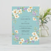 Invitation Mariage Fleur Délicate Sarcelle (Debout devant)