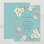 Invitation Mariage Fleur Délicate Sarcelle (Devant / Derrière)