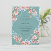 Invitation Mariage Fleur Délicate Sarcelle (Debout devant)