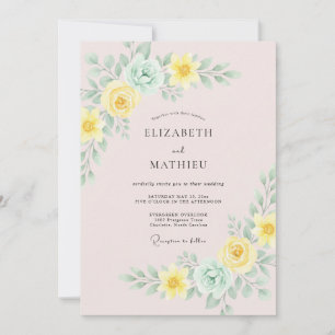 Invitation Mariage Fleur Délicate Vert Menthe
