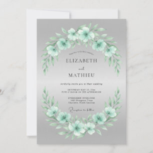 Invitation Mariage Fleur Délicate Vert Menthe