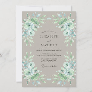 Invitation Mariage Fleur Délicate Vert Sauge